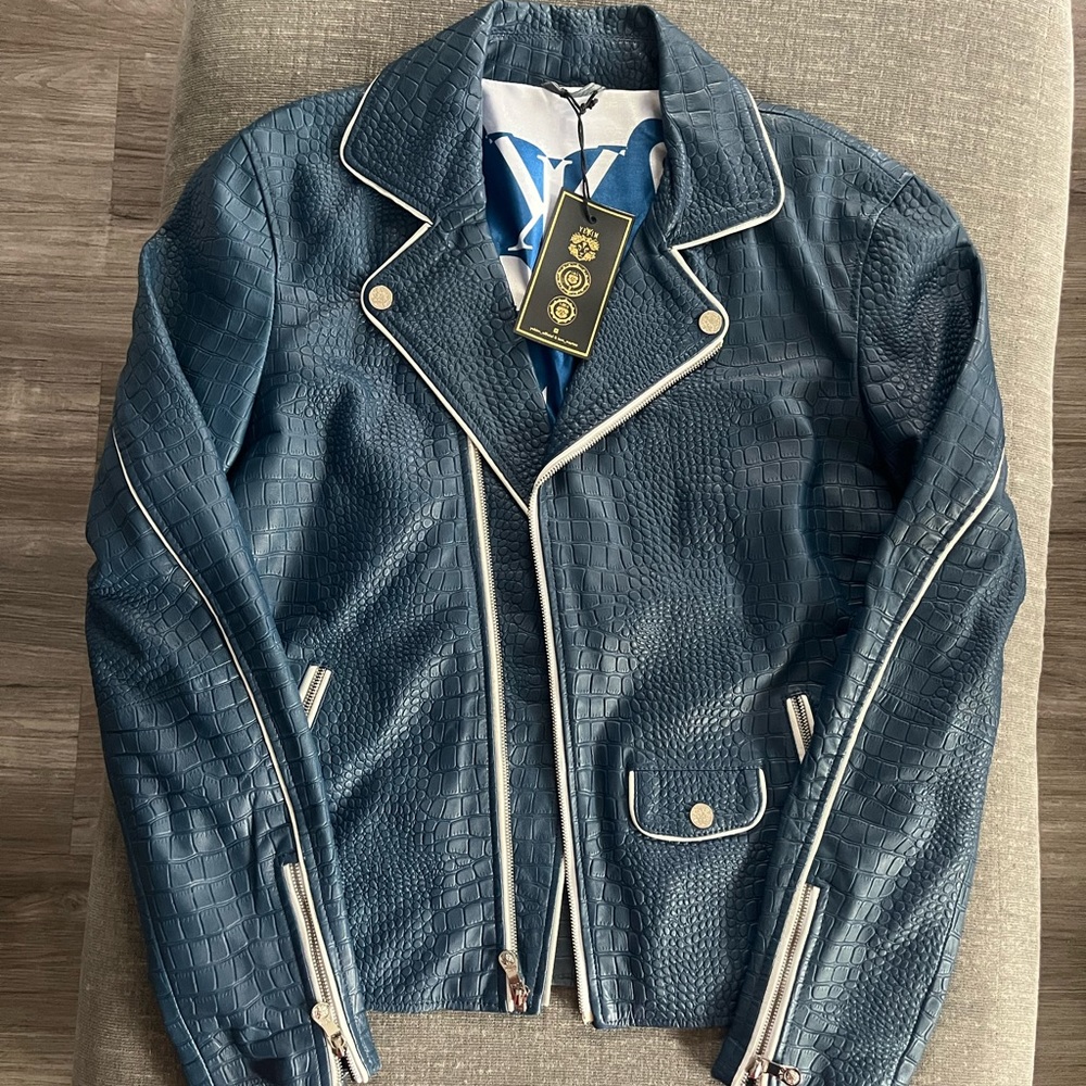 Men’s Biker Gator Embossed Royal Blue Jacket